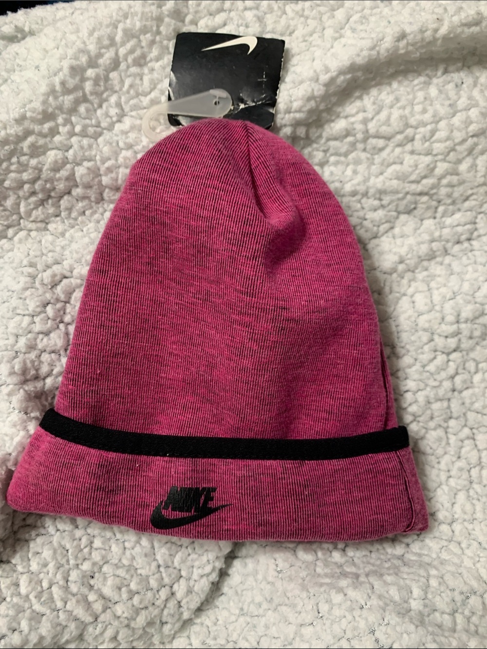Nike Girl’s Pink Beanie with Black Trim and Logo. Size 4/6X.